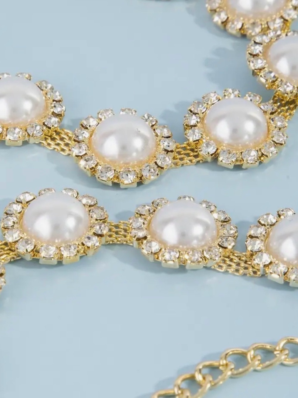 Gold Pearl & Crystal Statement Necklace - Women Jewelry - Picture 2 of 3